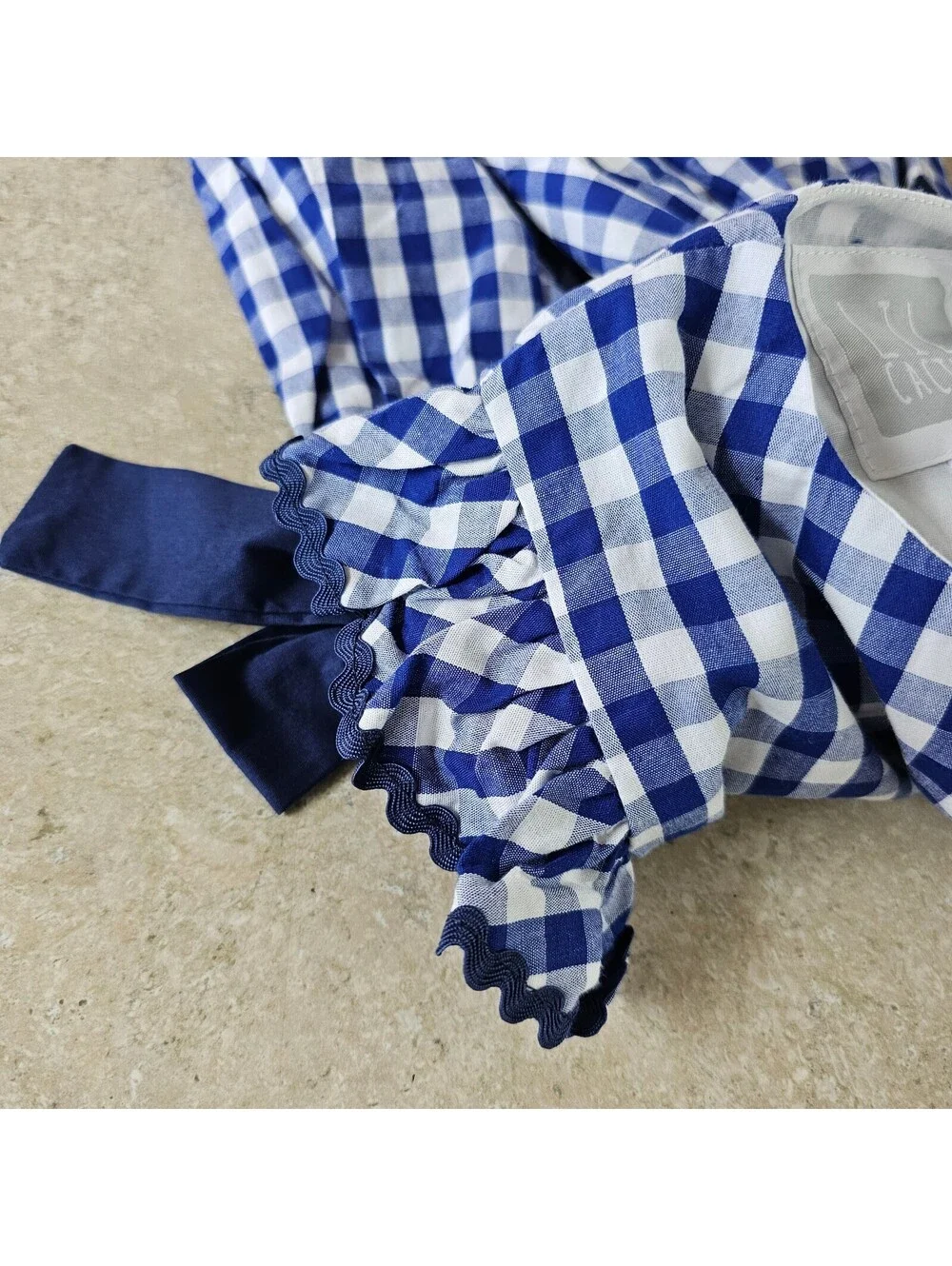 Lili Cactus Girls Blue and White Gingham Dress with Navy Bow Accents Size 4T
